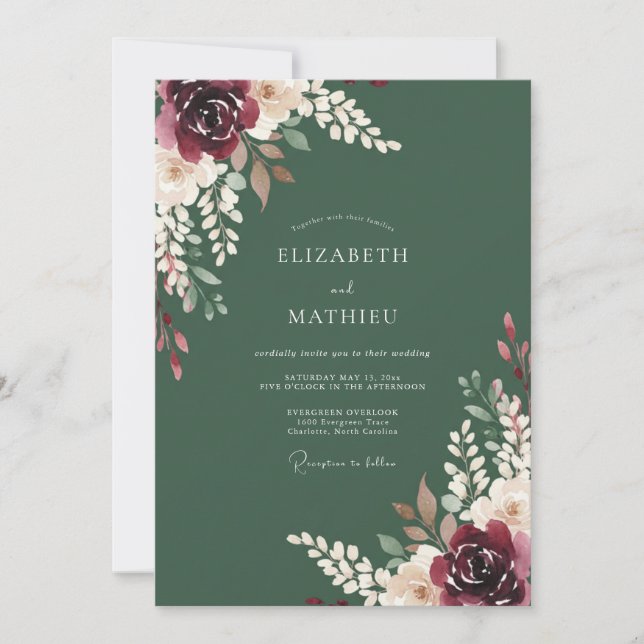 Burgundy Floral Harvest Wedding Invitation (Front)