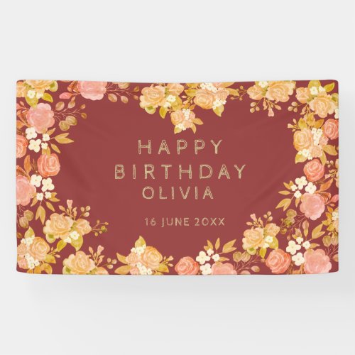 Burgundy Floral Heart_ Shaped Happy Birthday Banner