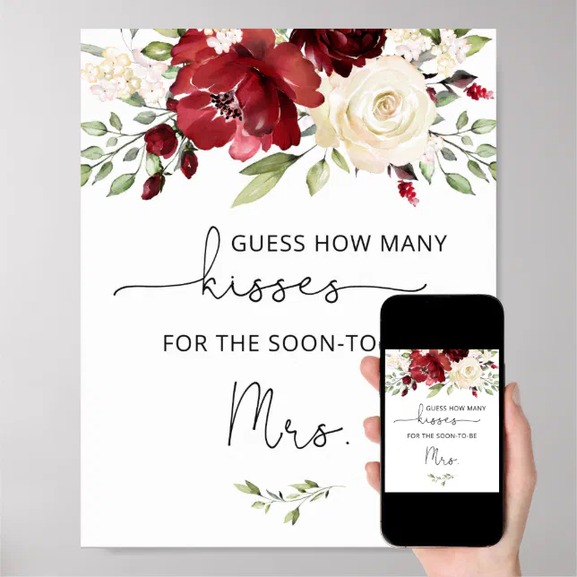 Floral Theme How Many Kisses Bridal Shower Game – Set With 1 Sign & 50 Guessing Cards - View #12
