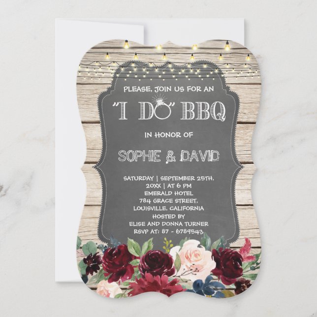 Burgundy Floral I DO BBQ Chalk Barn I DO BBQ Invitation (Front)