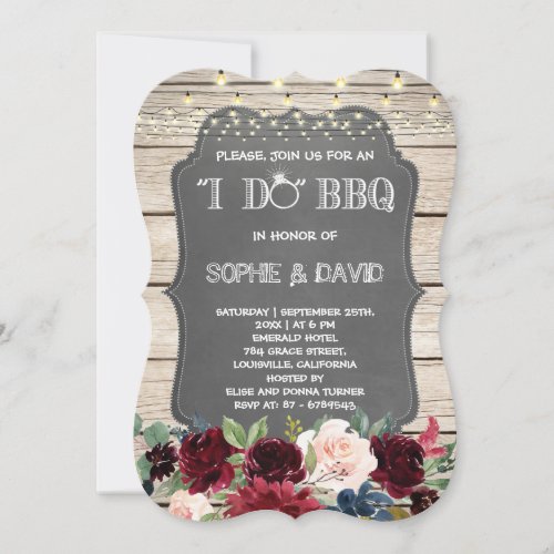 Burgundy Floral I DO BBQ Chalk Barn I DO BBQ Invitation