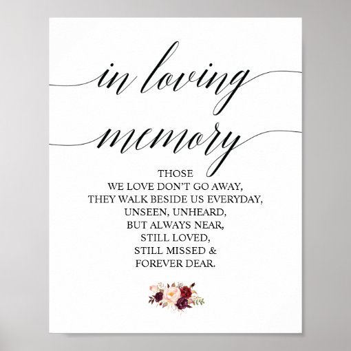 Burgundy floral In Loving Memory Memorial Sign | Zazzle