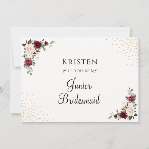 Burgundy Floral Junior Bridesmaid Proposal Card