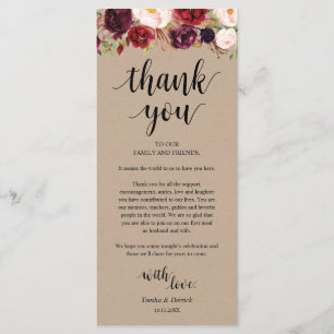 Burgundy Floral Kraft Place Setting Thank You Card
