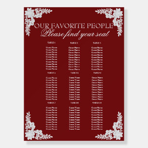 Burgundy Floral Lace Doily Wedding Seating Charts Foam Board