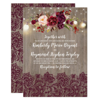 Burgundy Floral Lace Rustic Wedding Card