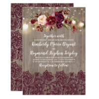 Burgundy Floral Lace Rustic Wedding Invitation