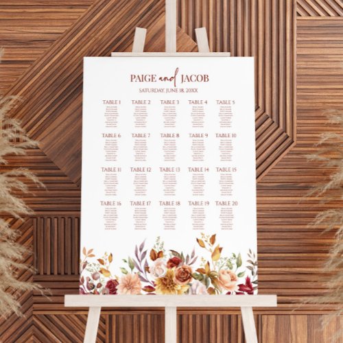 Burgundy Floral Large Wedding Seating Chart Foam Board