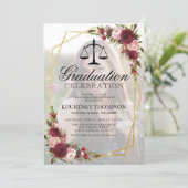 Burgundy Floral Law School Graduation Party Invitation (Standing Front)
