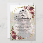 Burgundy Floral Law School Graduation Party Invitation (Front)