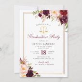 Burgundy floral law school graduation party invitation (Front)