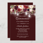 Burgundy Floral Lights 15th Quinceanera Invitation (Front/Back)