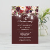 Burgundy Floral Lights 40th Wedding Anniversary Invitation (Standing Front)