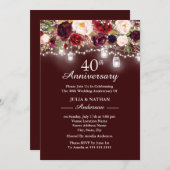 Burgundy Floral Lights 40th Wedding Anniversary Invitation (Front/Back)