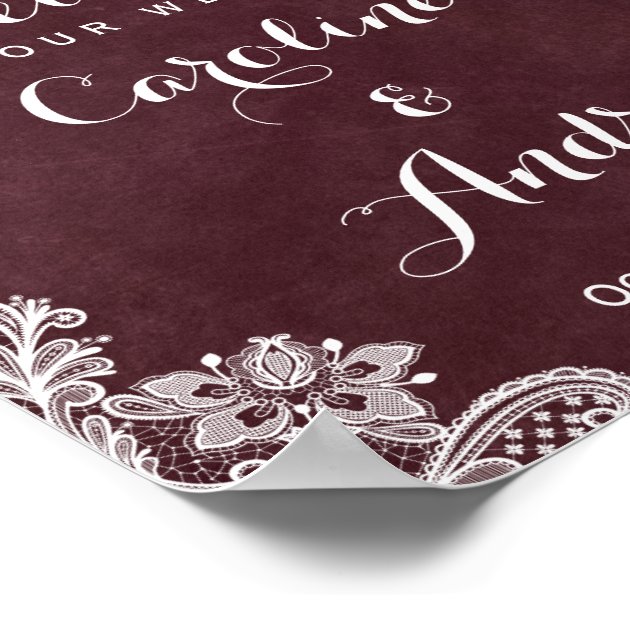 Burgundy Floral Lights Lace Wedding Welcome Sign