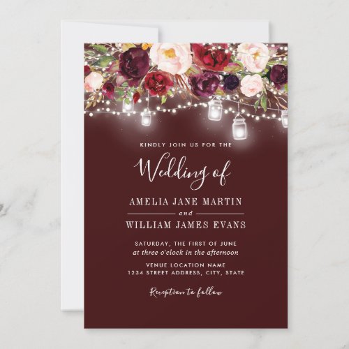 Burgundy Floral Lights Wedding Invitation