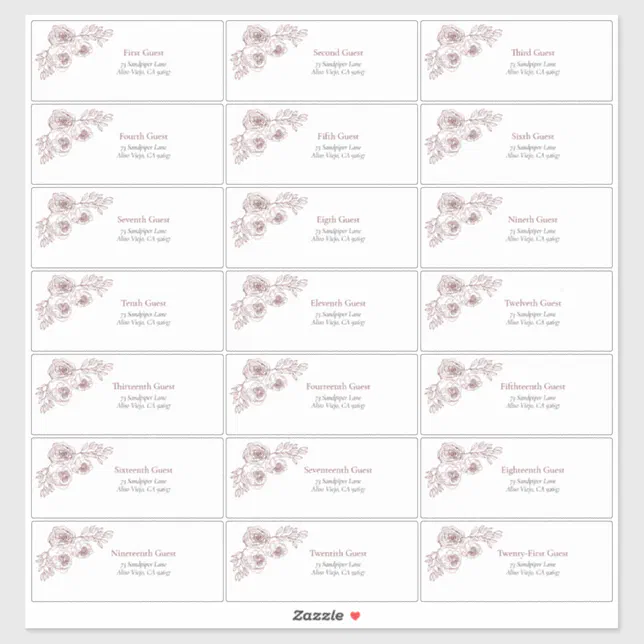 Burgundy Floral Line Art Guest Address Sticker | Zazzle