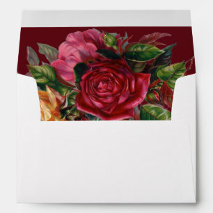 Burgundy Floral Lined Wedding Return Address Envelope