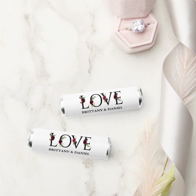 Burgundy Floral Love Wedding Breath Savers® Mints (Wedding)