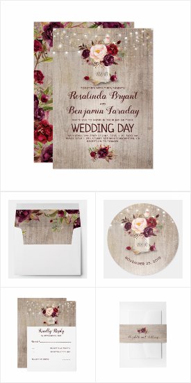 Burgundy Floral Mason Jar Wedding Invitation Set