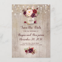 Burgundy Floral Mason Jar Rustic Save the Date