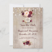 Burgundy Floral Mason Jar Rustic Save the Date (Front)