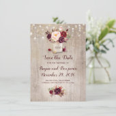 Burgundy Floral Mason Jar Rustic Save the Date (Standing Front)