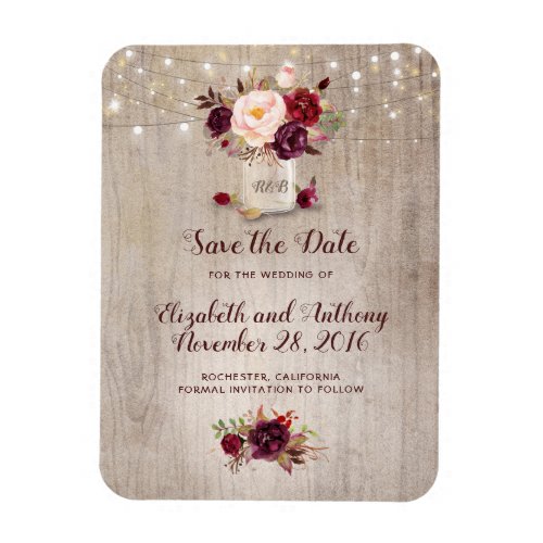 Burgundy Floral Mason Jar Rustic Save the Date Magnet