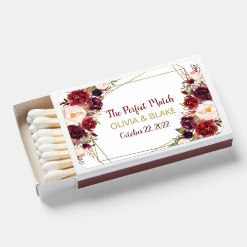 Burgundy Floral Matchbox Wedding Favors Matchboxes