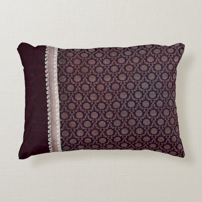 Burgundy Floral Medallion Accent Pillow (Front)