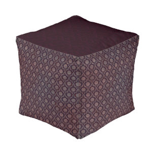 Burgundy Floral Medallion Pattern Cube Pouf
