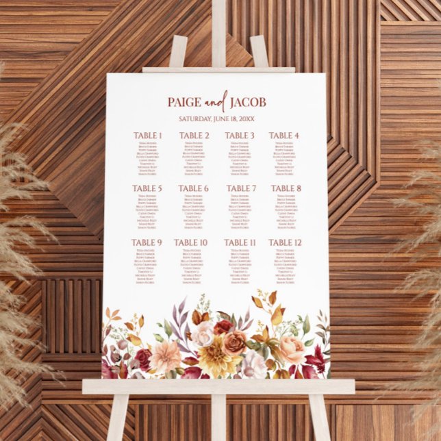 Burgundy Floral Medium Wedding Seating Chart Foam Board (Creator Uploaded)