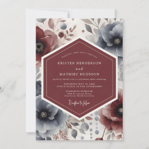 Burgundy Floral Midnight Romance Wedding Invitation
