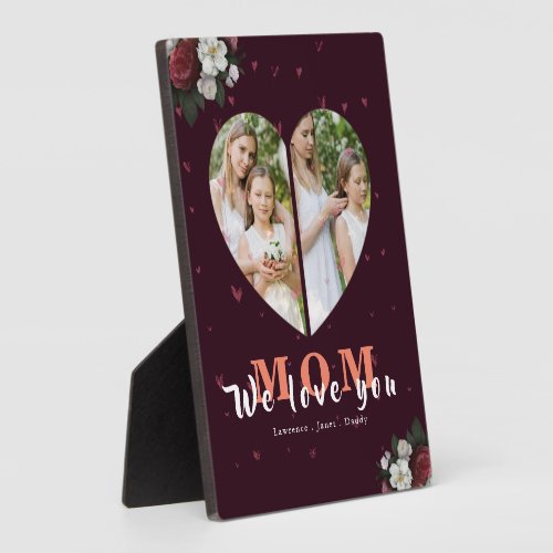 Burgundy Floral Modern Heart Shaped Mothers day Plaque