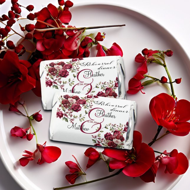 Burgundy Floral Modern 'Rehearsal dinner' Wedding Hershey's Miniatures (Creator Uploaded)