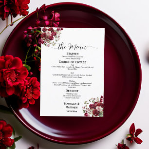 Burgundy Floral Modern Script 5x7'' Wedding Menu