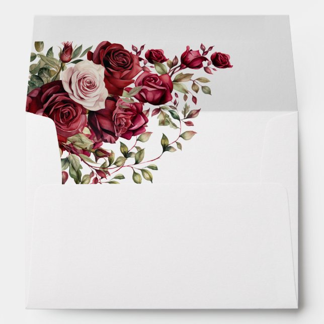 Burgundy Floral Modern Script Wedding Envelope (Back (Bottom))