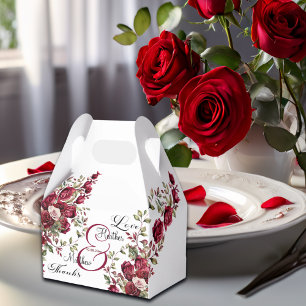 Burgundy Floral Modern Script Wedding Favor Boxes
