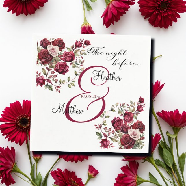 Burgundy Floral Modern 'The Night Before' Wedding Napkins (Creator Uploaded)