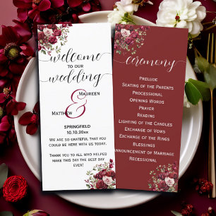 Burgundy Floral Modern Wedding Ceremony Program 