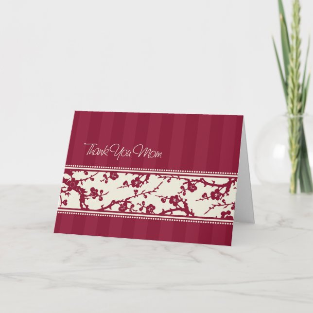 Burgundy Floral Mom Wedding Day Thank You Card (Front)