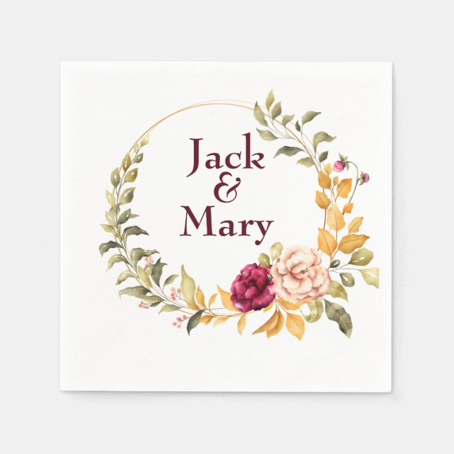 Burgundy Floral Monogram Napkins (Front)