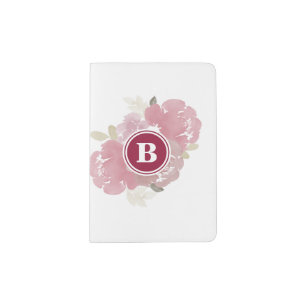 Burgundy Floral Monogram Passport Holder