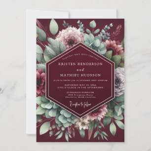 Burgundy Floral Moody Elegance Wedding Invitation