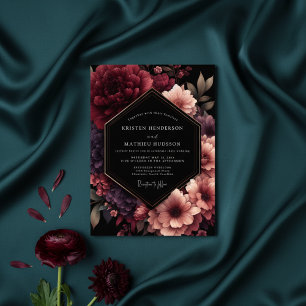 Burgundy Floral Moody Opulence Wedding Invitation