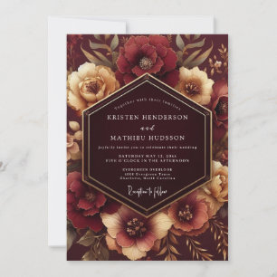 Burgundy Floral Moody Romance Wedding Invitation
