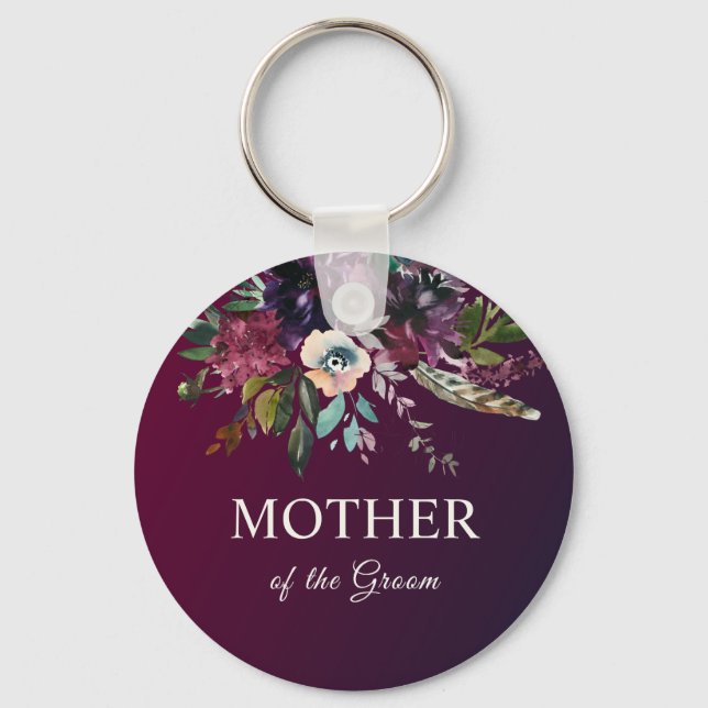 Burgundy Floral Mother Of The Groom Keychain (Front)