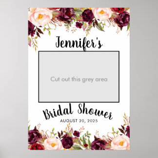 Burgundy Floral Name Bridal Shower Photo Prop Poster