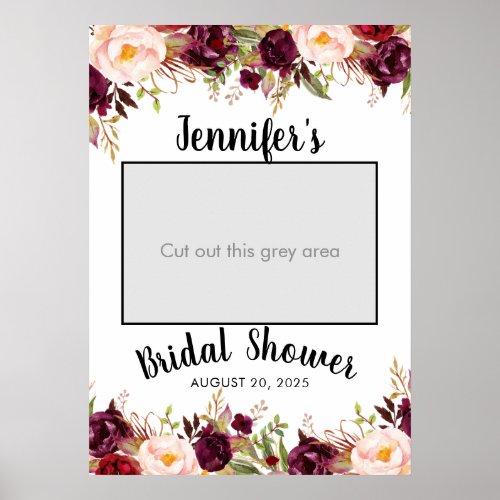 Burgundy Floral Name Bridal Shower Photo Prop Poster