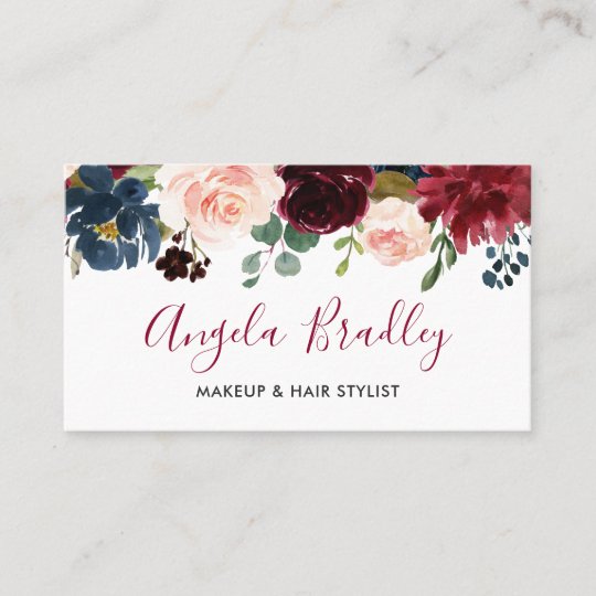 Burgundy Floral Navy Blue Facebook Instagram Logo Business Card